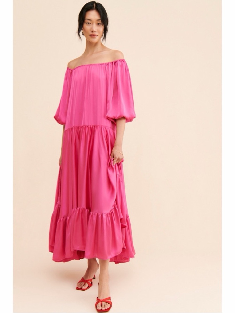 Anthropologie Erika Pena Bettina Pink Satin Maxi Dress XS/S Resort Wedding